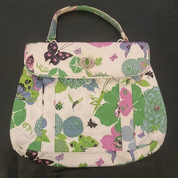 Vera Bradley handbag - white with butterflies, flowers, grasshopper pattern - Picture 1 of 6